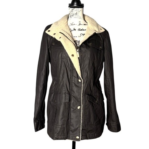 Giacca trapuntata Michael Kors donna marrone bordo pile accento cappuccio nascosto taglia M