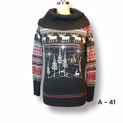 Wearing Your Heart On Your Sleeve Sz S Nordic Cowl Neck Moose Pullover Sweater - Image 1 of 4