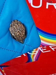💕NEW KURT GEIGER  BLUE QUILTED CLUTCH BAG WITH GOLD TONE MOTIF EAGLE HEAD...... - Picture 1 of 24