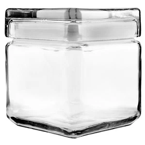 Anchor Hocking 1QT Square Stackable Glass Small Jar with Lid Storage Container - Picture 1 of 1