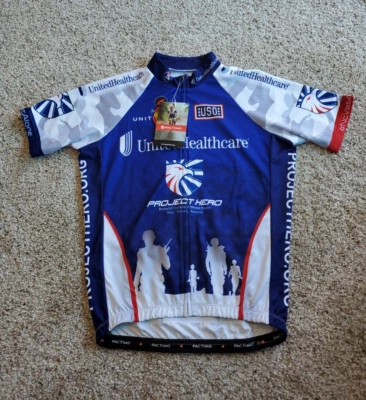 Camiseta deportiva de ciclismo Pactimo pequeña para hombre cremallera completa manga corta United Healthcare AOP NUEVA CON ETIQUETAS Foto 1 de 4