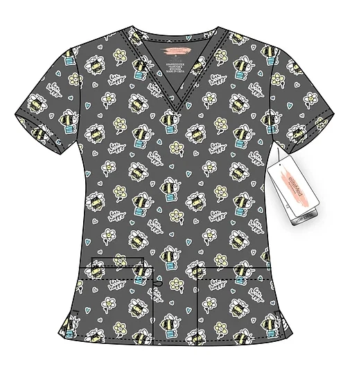 New, eliteMed 4-Way Stretch Print Scrub Tops, Pattern# 900-004PWTR, S-2XL - Image 1 of 1