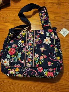 VERA BRADLEY Messenger Baby Bag Tote Ribbons Pink Black Floral Changing Pad NWT - Picture 1 of 8