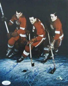 Gordie Howe/Sid Abel/Ted Lindsay handsigniert 8x10 Foto rote Flügel JSA 179798 - Bild 1 von 3