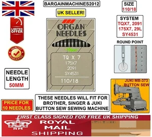 JUKI,BROTHER,SINGER BUTTON SEW TQX7 2091 175X7 S=110/18 INDST SEWING MCHN NEEDLE - Picture 1 of 4