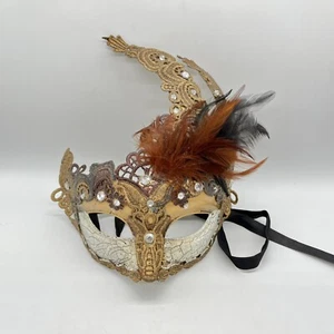 Artisan Fairy mask masquerade Gold Jeweled Eclectic Decor whimsical #52 - Imagen 1 de 5