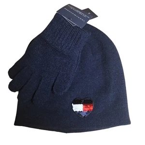 Nwt! Tommy Hilfiger Sequin Heart Kids Hat / Glove Set   - Picture 1 of 4