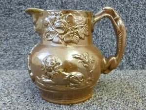 Antique Stoneware Salt Glaze Jug - Prince Of Wales Coat of Arms , Lions  - Picture 1 of 8