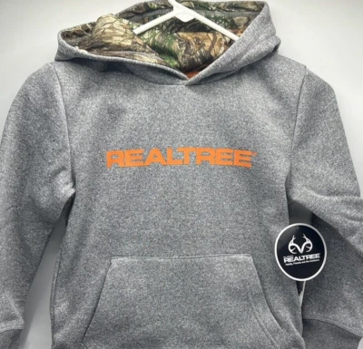 Boys Size L (14/16) REALTREE Hoodie Light Gray With Orange Logo Kangaroo Pocket - Image 1 of 4