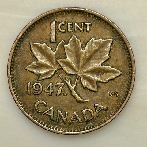 1947  Canadian Cent. Please Read Description. Your Actual Coin In Photo Cover