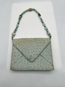 UNBRANDED MADE IN SOUTH AFRICA BLUE OSTRICH PRINT TEAL STRASS BAGUETTE BAG - Bild 1 von 9