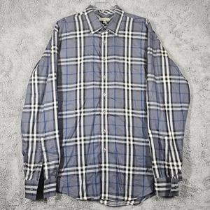Burberry London Mens XL Button Down Shirt Blue Grey Nova Check Long Sleeve Plaid - Picture 1 of 14
