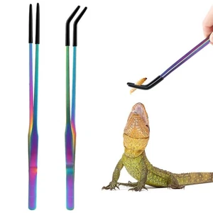 2PCS with Rubber Tip Straight and Curved Tweezers Feeder Tools Aquariums Crafts - Picture 1 of 7