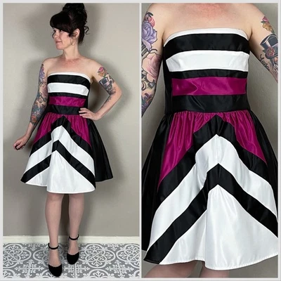 Vintage Y2K Strapless Colorblock Fit and Flare Mini Prom Dress | 32" Waist - Image 1 of 4