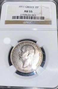 1911 Greece 2 Drachmai, NGC AU 55 - Picture 1 of 4