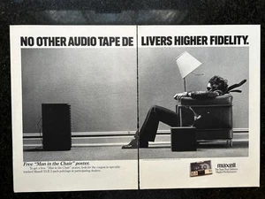 Famous 1990 Maxell Cassette 'Man Blown Back in His Chair" 2 pg Print-Ad - Picture 1 of 1