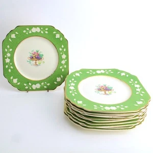 Juego de 10 platos cuadrados de ensalada de postre verde c1251 Queen's Ivory de Wedgwood & Co - Imagen 1 de 7