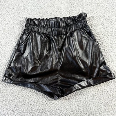 Bolsa de papel corta negra talla 10Y Shein Girls cintura elástica brillante imitación cuero Foto 1 de 4