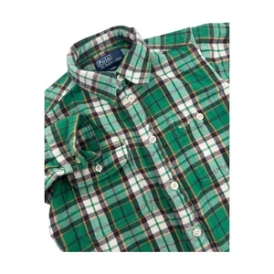 Polo Ralph Lauren Flannel Shirt Plaid Long Sleeve Button Up Green Boys Size 4/4T - Picture 1 of 6