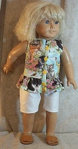 Ropa para Muñeca Hecha 2 Ajustes American Girl 18" en Blanco Pantalones Cortos Top con Gatitos Conjunto 2 piezas - Imagen 1 de 1