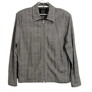 St. John Sport Micro Plaid Zip Up Studded Jacket - Picture 1 of 6