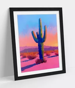 PASTELLKAKTUS IN DER WÜSTE - GERAHMTES KUNSTBILD PAPIERDRUCK - Bild 1 von 10