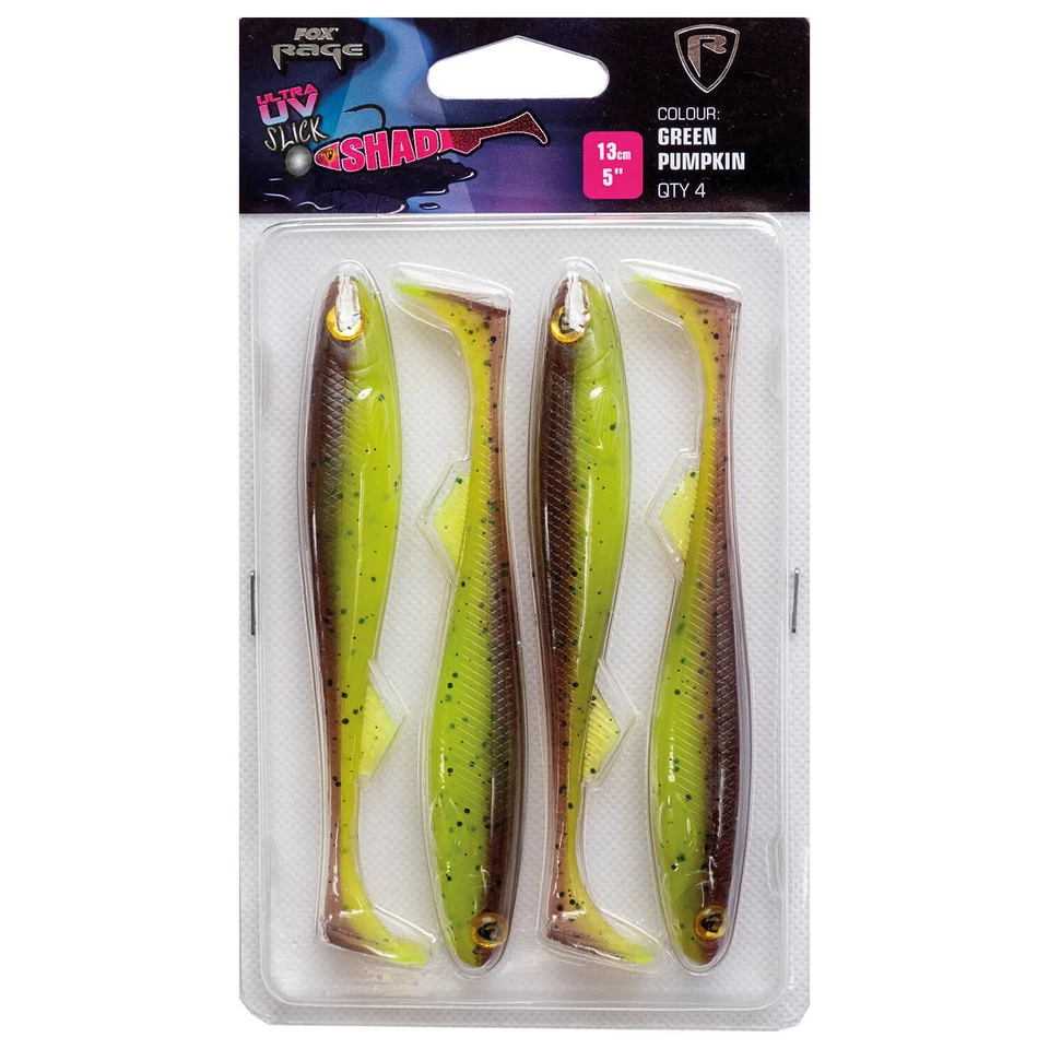 Fox Rage Slick Shad UV Green Pumpkin Set Gummiköder Kunstköder Köder - Bild 1 von 1