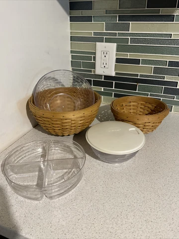 Longaberger 2002  7” and 9" Serving Solutions Bowl Lid Basket Plastic Liner Cover
