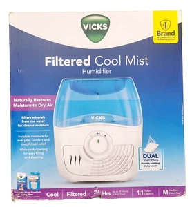 VICKS Filtered Cool Mist Humidifier 24HR Medium Room 1.1 Gal. Capacity VEV400V1 - Picture 1 of 3