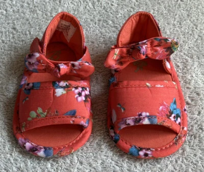 Ted Baker Baby Girl Orange Floral Bow Sandal Pram Shoe Holiday Summer 0-3 Months - Image 1 of 4