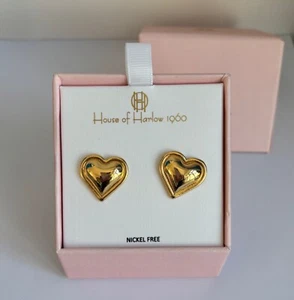 BNWT Boxed House of Harlow 1960 Puffed Ridge Gold Heart Chunky Stud Earrings - Picture 1 of 4