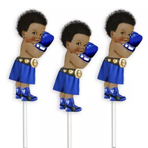 Centros de mesa deportivos azules para baby shower, boxer afroamericano bebé - Imagen 1 de 4