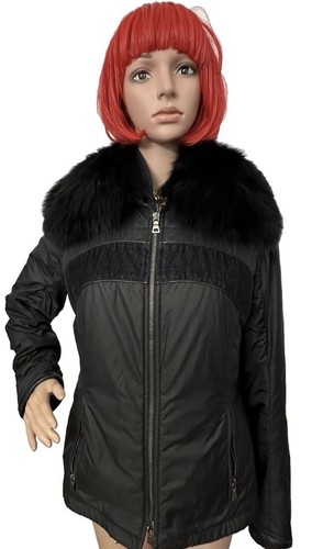 PRADA Giacca Giacca Giacca Cerniera Pelliccia Procione Taglia 48 Velluto a coste nera