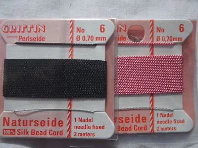 CUATRO Tarjetas Griffin 100% Cuerdas de Hilo de Seda con Aguja Talla 6 Negro/Rosa Oscuro G107 DNG Foto 1 de 2