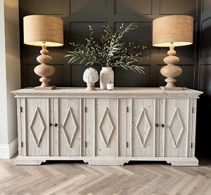 Large 4 Door Sideboard - Washed Reclaimed Pine - Decorative Diamond Panel Doors - Picture 1 of 7
