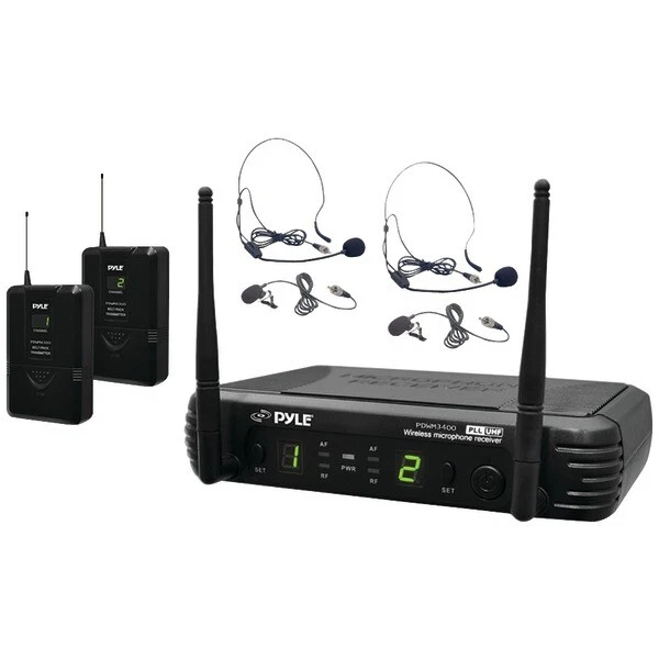 New PDWM3400 UHF Wireless Microphone System W/ 2 Lavalier 2 Headset Microphones - Image 1 of 1
