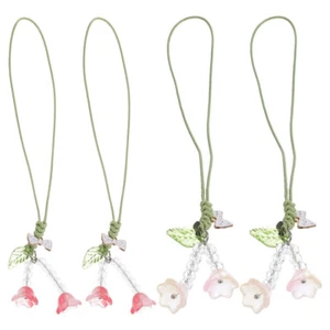 4 Pcs Mobile Phone Car Decoration Hanging Chain Flower Charms for Strap Making - Photo 1/12