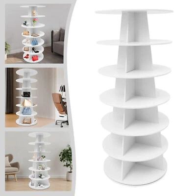7-tier Rotating Shoe Rack, 360° Revolving Shoe Organizer White Floorstanding New - Image 1 of 4
