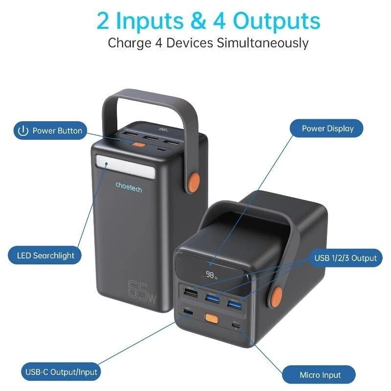 Choetech B664 Power Bank 50,000mAh/185Wh Mini Power Station Mobile Laptop Tablet - Image 1 of 4