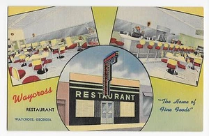 Waycross Restaurant GA Georgia Interior Exterior Linen Vintage Postcard - Picture 1 of 2