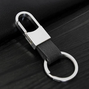 Black Creative Metal Leather Key Chain Ring Car Keyring Keychain Men Gift US - Picture 1 of 7