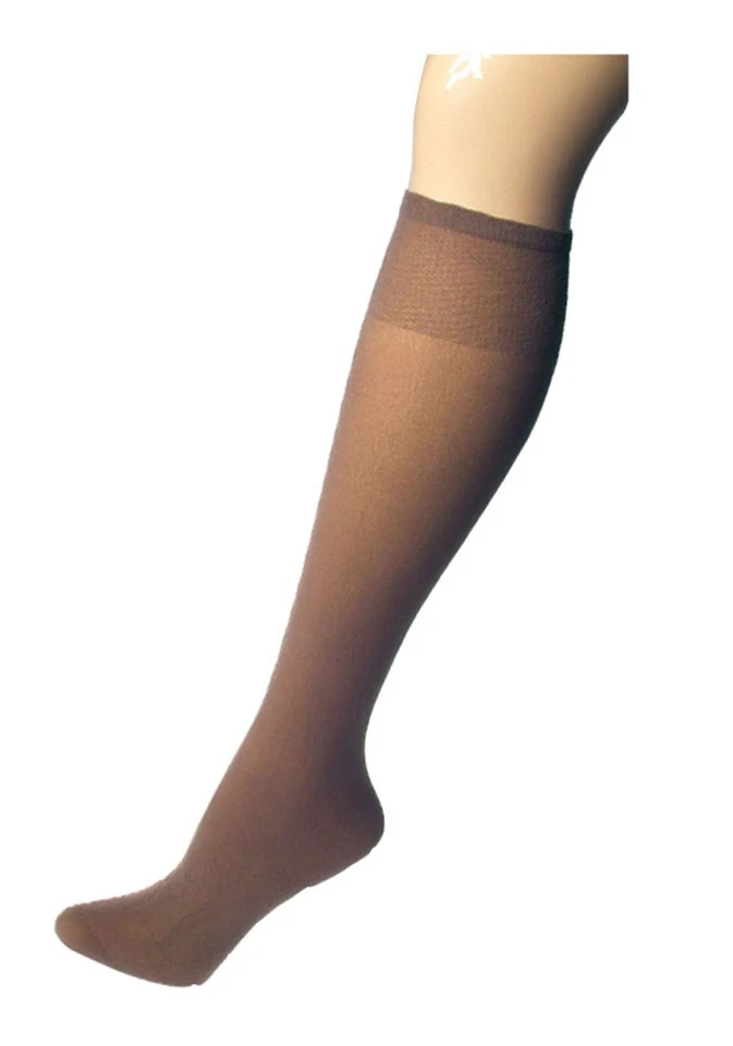 5 Paar Knie - Fein - Strümpfe 70 den  extrabreiter Komfort Bund Perle - Bild 1 von 1