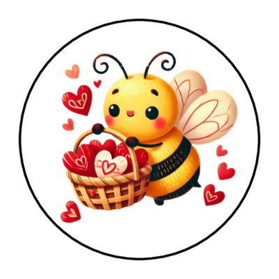 Honey bee Valentines day Stickers, labels, tags envelope seals - Image 1 of 2