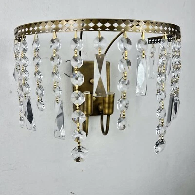 Lampada da parete retro applique metallo finitura ottone e strass in cristallo - Immagine 1 di 4