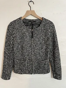 Weekend Max Mara Zip Front Cardigan Sweater S Black White Plaid Wool Blend - Picture 1 of 7