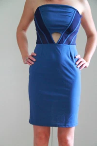 Luxurious Blue Strapless Dress MET Erikas Size S New With Tags - Picture 1 of 4