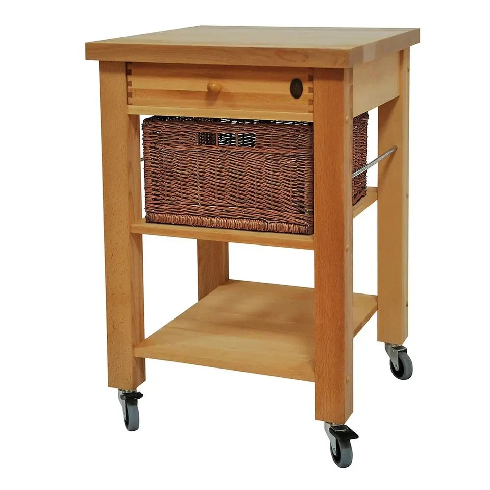 Butchers Trolley: 1 Drawer Lambourn Beech Wood Trolley with Basket, Assembled - Image 1 of 1