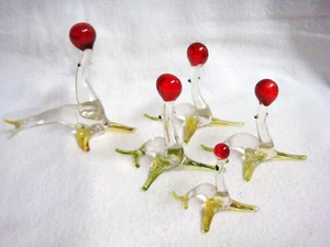 VINTAGE Hand Blown Glass TINY 4 Pc. SEAL FAMILY - Picture 1 of 7