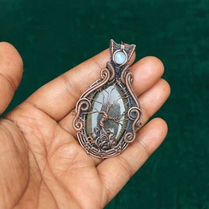 Evil Eye Golden Sheen Obsidian Copper Pendant Wire Wrap Gemstone Jewelry NK553 - Picture 1 of 15