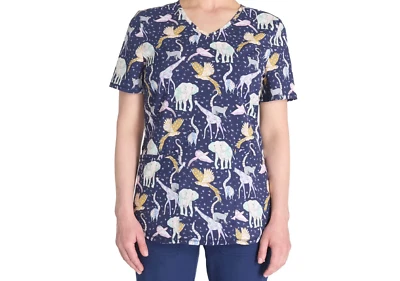 Scrubstar Women's Magical Menagerie V-Neck Print Scrub Top NWT! Free Shipping! - Image 1 of 4